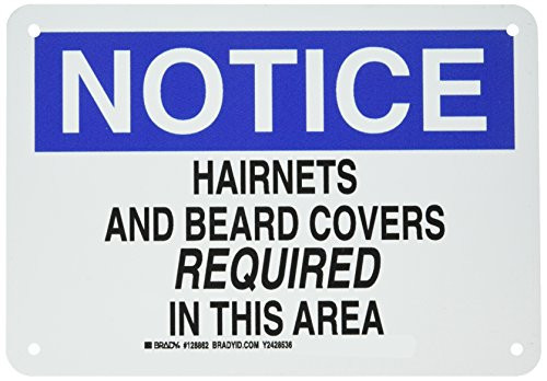 Brady 128862 Personal Protection Sign Legend Hairnets and Beard Covers Required in This Area  7  Height 10  Width Black and Blue on White