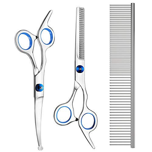 Petsvv 3 Pack Dog Grooming Scissors with Safety Round Tip Perfect Stainless Steel Up Curved Grooming Scissors Thinning Cutting Shears with Pet Grooming Comb for Dogs and Cats Petsvv 3 Pack Dog Grooming Scissors with Safety Round Tip Perfect Stainless Steel Up Curved Grooming Scissors Thinning Cutting Shears with Pet Grooming Comb for Dogs and Cats