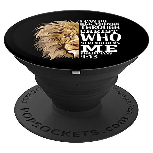 Christian Gift Men Lion Philippians 4 13 Religious Verse Him PopSockets Grip and Stand for Phones and Tablets
