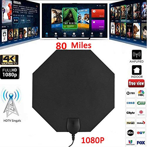 TV Antenna Indoor, HDTV Antenna Amplified HD Digital TV Antenna Kit,[2019 Latest] with 80+ Miles Long Range - Support 4K 1080p / All Older Digital TV - Detachable Amplifier Signal Booster