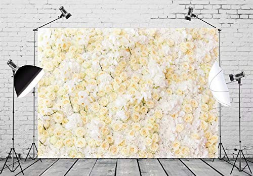 BELECO 7x5ft Flower Backdrop White and Yellow Flower Wall Decoration for Holiday Party Phtography Backdrop for Bridal Shower Wedding Birthday Photoshoot Kids Newbown Photo Background Props