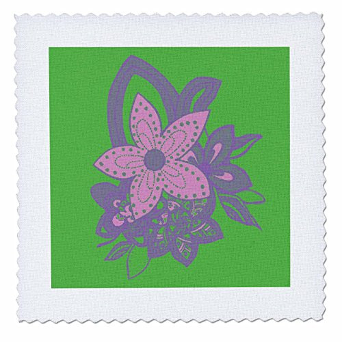 3dRose qs 45416 1 Pink Hawaiian Flower on a Green Background Quilt Square 10 by 10 Inch