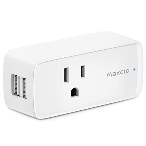 WiFi Smart Plug, Maxcio Smart Plug with 2 USB Ports, Smart Outet Compatible with Alexa Echo & Google Home for Voice Control, APP Remote Control with Timer/Schedule Function, No Hub Required - 1 Pack
