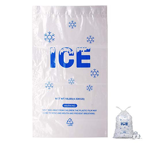Belinlen 100 Pack 10 lb Drawstring Ice Bags 12 x 21 Inch Heavy Duty Plastic Ice Bags with Drawstring  2mil Thickness