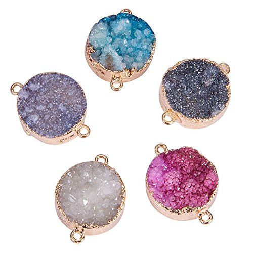 Pandahall Elite 5PCS Mixed Dyed Plated Natural Druzy Agate Pendents Charms Flat Round Links Charms for Bracelet Making Pandahall Elite 5PCS Mixed Dyed Plated Natural Druzy Agate Pendents Charms Flat Round Links Charms for Bracelet Making