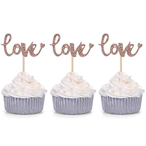 24 Glitter Love Cupcake Toppers Wedding Bridal Shower Engagement Party Decoration Picks Rose Gold 24 Glitter Love Cupcake Toppers Wedding Bridal Shower Engagement Party Decoration Picks Rose Gold