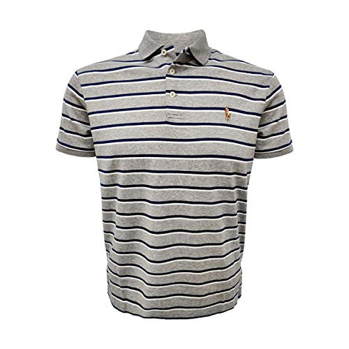 Polo Ralph Lauren Mens Custom Slim Fit Mesh Striped Polo Shirt  Large Grey Heather Signature Pony