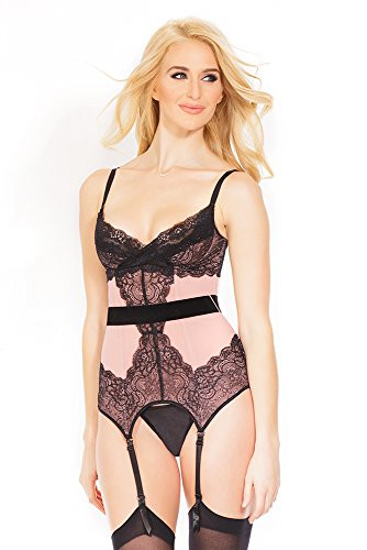 Coquette Women s Powernet Lace Bustier with Removable Garters Blush X Large