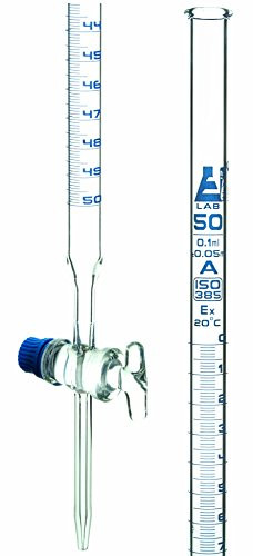 Class A 50mL Borosilicate Burette   01mL Graduations   005mL Tolerance   Glass Key  Smooth  Stopcock   305  Tall