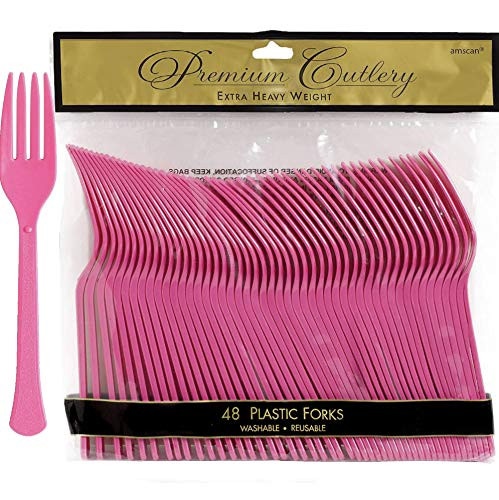 Premium Heavy Weight Plastic Forks   Bright Pink   Pack of 48   Party Supply