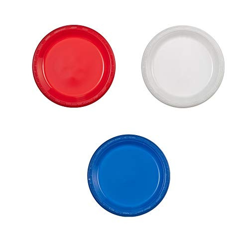 Party Dimensions 7" Plastic Plate Bundle: Red, White & Blue - 45 Plates Total