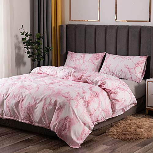 Argstar 2 Pcs Marble Duvet Cover Set Twin Pink and White Bedding Sets Reversible Abstract Comforter Cover with Zipper Ties Soft Lightweight Microfiber 1 Duvet Cover and 1 Pillowcase