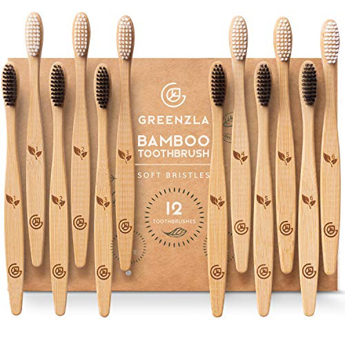 Greenzla Bamboo Toothbrushes 12 Pack Soft Bristles Toothbrushes Eco Friendly Natural Bamboo Toothbrush 100 Organic Charcoal Wooden Toothbrushes Greenzla Bamboo Toothbrushes 12 Pack Soft Bristles Toothbrushes Eco Friendly Natural Bamboo Toothbrush 100 Organic Charcoal Wooden Toothbrushes