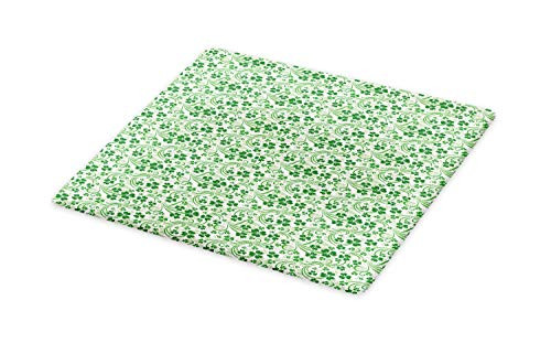 Lunarable Shamrock Cutting Board Lucky Celtic Clovers Swirls Monochrome Irish Design St Patrick s Day Decorative Tempered Glass Cutting and Serving Board Large Size Green Emerald