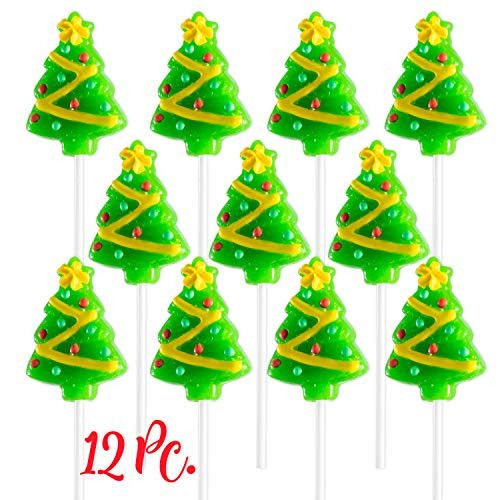 Christmas Tree Lollipops  12 Pack  Great for Christmas Goody Bag Fillers or Christmas Stocking Stuffers