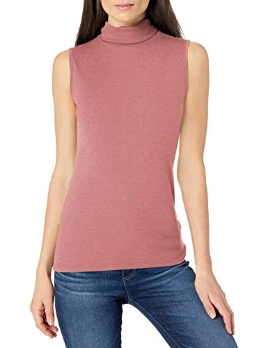 Amazon Brand   Lark   Ro Women s Rayon Span Sleeveless Mock Neck Knit Top Dusty Rose S