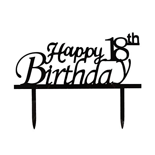 Happy 18th Birthday Cake Topper, Black Acrylic Cake Topper, 18th Birthday Party Decorations Happy 18th Birthday Cake Topper, Black Acrylic Cake Topper, 18th Birthday Party Decorations