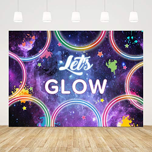 Lets Glow Backdrop Happy Birthday Splatter Photography Background 7x5ft Neon Sleepover Back Drop Graffiti Crazy Party Supplies Kids Adults Birthday Party Decorations Glow in The Dark Photo Props