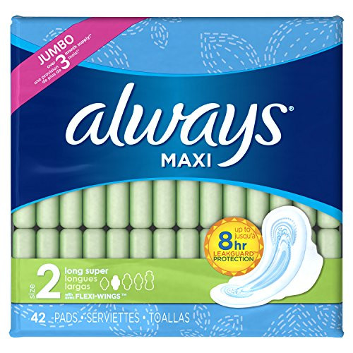 ALWAYS Maxi Size 2 Super Pads With Wings Unscented 42 Count