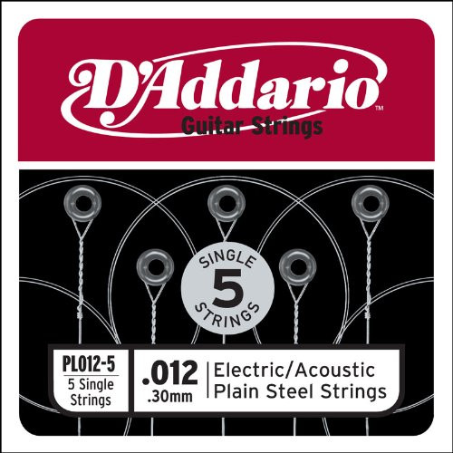 D Addario PL012 5 Plain Steel Guitar Single String 012 5 pack