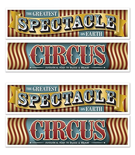 Beistle 54979 Vintage Circus Banners 4 Piece, 15" x 5', Multicolored
