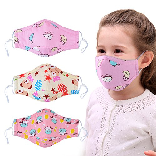 Dust Mask for Kids,Aniwon 3 Pcs PM2.5 Kids Mouth Face Mask with 6 Pcs Activated Carbon Filter Insert,Washable Cute Cotton Mouth Mask with Adjustable Straps