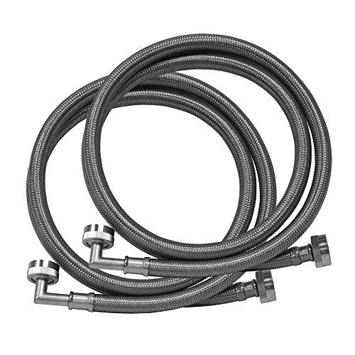 Eastman 48377 Braided Stainless Steel Washing Machine Hose with 90 Degree Elbow 5 ft 1 Pair