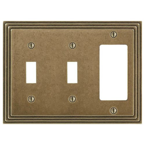 Amerelle Steps Double Toggle Single Rocker Cast Metal Wallplate in Rustic Brass
