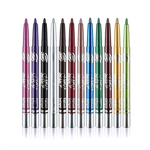 Ownest 12 Colors Eye Shadow Eyeliner Pen Kit Waterproof Long Lasting High Color Rendering Eyebrow Lip Liner Pencil Multifunctional Colorful Makeup Cosmetic Tool Set