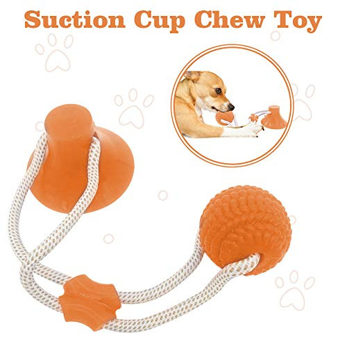 Demlor Pets Multifunction Pet Molar Bite Toy Durable Dog Tug Rope Ball Toy with Suction Cup Tugging Pulling Chewing Playing  Orange