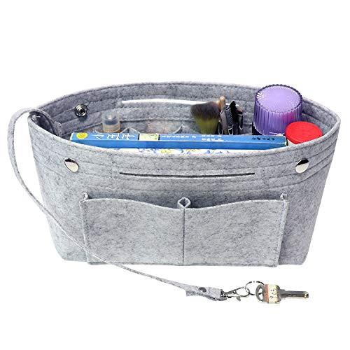 MISIXILE Felt Purse Organizer Insert Handbag OrganizerTote Bag in Bag Organizer Fits Speedy Neverfull with Handles Keychainlight grey L