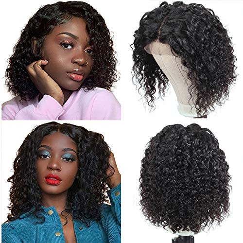 Water Wave Bob Wigs 4x4 Lace Closures Curly Human Hair Wigs Pre Plucked Natural Color Curly Bob Wig Lace Front Wigs Middle Part Short Bob Wigs Water wave Wigs 10inches