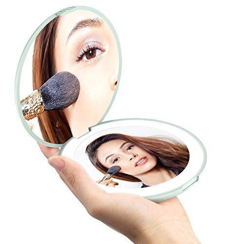 Travel Makeup Mirror 1x 10X Double Sided Magnification LED Mirror Folding Portable Cosmetic Travel Mirror with Battery