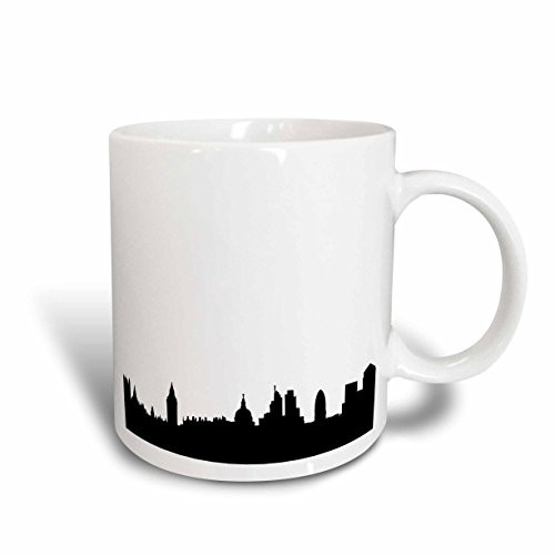 3dRose mug_113052_2 London Skyline Silhouette Stylish Black and White Buildings Modern Contemporary Uk British Souvenir Ceramic Mug, 15-Ounce