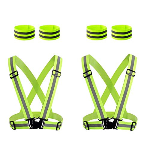 2 Pack Reflective Vest Reflective Glow Belt with 2 Pack Reflector Armbands Adjustable Elastic Safety Vest Outdoor Reflective Belt High Visibility Ultralight   Comfy for Running Jogging Walking