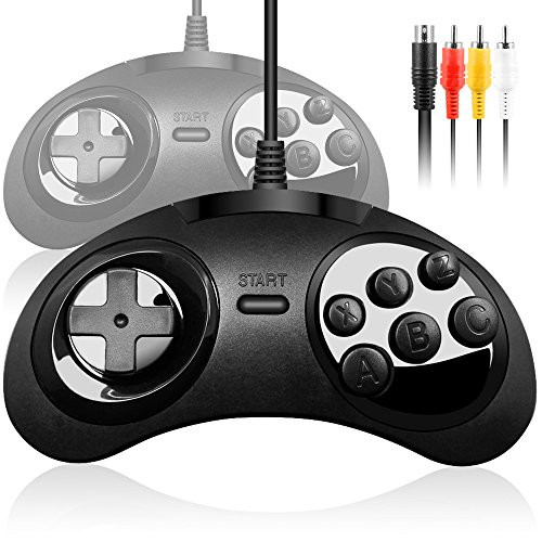 SENHAI Controller Kit for Sega Genesis, 2 Pack 6-Button Controller for Classic Sega Genesis and a 6 Feet Standard AV Cable RCA Connection Cord for Sega Genesis 2 & 3