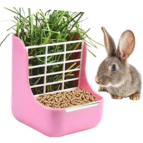 STKYGOOD Rabbit Feeder Bunny Guinea Pig Hay FeederHay Guinea Pig Hay FeederChinchilla Plastic Food Bowl Pink