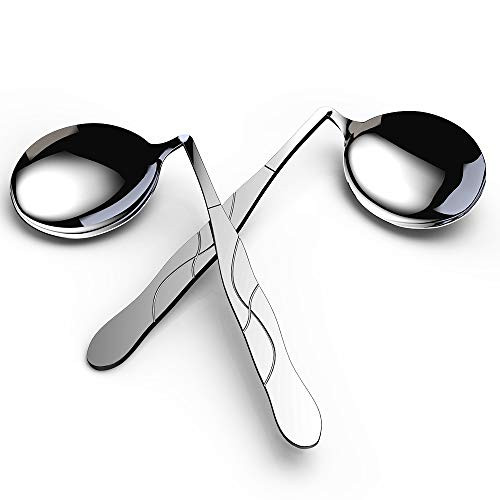 2pcs Adaptive Curved Utensils Stainless Steel Left Handed Right Handed Angled Spoon Fork Self Feeding Utensil for Elderly or Baby