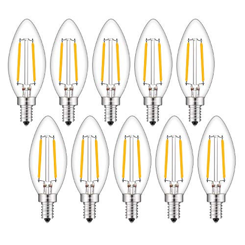 OMAYKEY 2W LED Candelabra Bulb 25W Equivalent 3000K Soft White 250LM E12 Base LED Chandelier Light Bulbs Vintage Edison Clear Glass B11 Candle Torpedo Shape Non dimmable Pack of 10 OMAYKEY 2W LED Candelabra Bulb 25W Equivalent 3000K Soft White 250LM E12 Base LED Chandelier Light Bulbs Vintage Edison Clear Glass B11 Candle Torpedo Shape Non dimmable Pack of 10