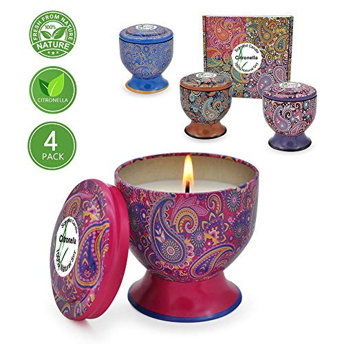 Amzwax Citronella Candles Outdoor and Indoor Pure Soy Wax 4oz Portable Travel Tin Candle 4 Pack Gift Set