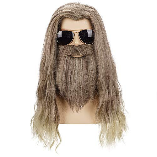 Morvally Adult Men Long Curly Golden Brown Beard Wig for Cosplay Halloween Anime Costume Party