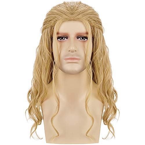 Morvally Mens Long Wavy Curly Blonde Wig for Cosplay Halloween Costume Party Wigs