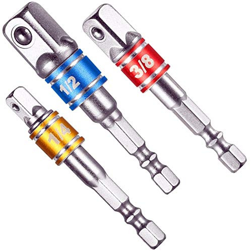 Impact Driver Bit Set Drill Bits Set Socket Wrench Set Ratchet Extension 3Pcs 1 4  3 8  1 2  Hex Shank Bit Square Nut Driver Set Power Drill Cordless Impact Sockets Bit Set Adapter Drill Bits Set