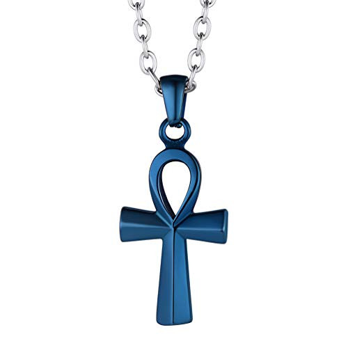 PROSTEEL Blue Ankh Cross Necklace African Egyptian Minimalist Jewelry Mythology Vintage Key to Life Egypt Ankh Charm Women Small Cross Pendant PROSTEEL Blue Ankh Cross Necklace African Egyptian Minimalist Jewelry Mythology Vintage Key to Life Egypt Ankh Charm Women Small Cross Pendant