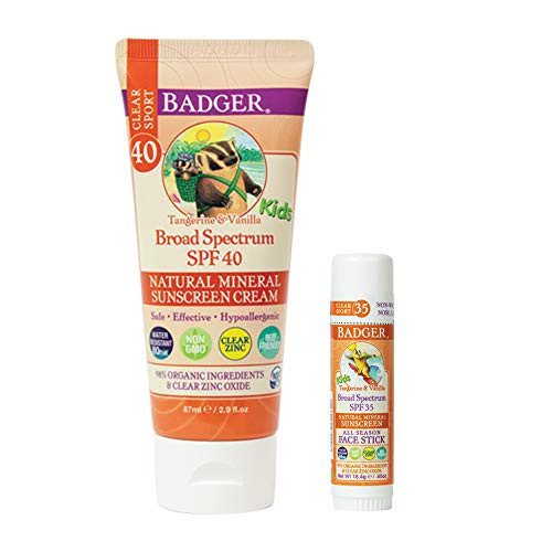Badger   SPF 40 Kids Clear Sport Sunscreen Cream 29 fl oz   SPF 35 Kids Clear Sport Sunscreen Stick 065 oz Tangerine Vanilla
