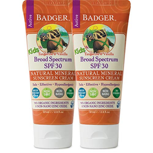Badger   SPF 30 Kids Sunscreen Cream with Zinc Oxide for Face and Body Broad Spectrum   Water Resistant Reef Safe Sunscreen Natural Mineral Sunscreen with Organic Ingredients 29 fl oz  2 pack