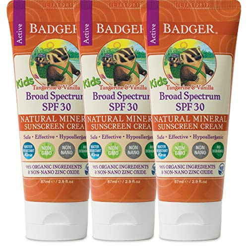 Badger SPF 30 Kids Sunscreen Cream with Zinc Oxide for Face and Body Broad Spectrum Water Resistant Reef Safe Sunscreen Natural Mineral Sunscreen with Organic Ingredients 29 fl oz 3 pack Badger SPF 30 Kids Sunscreen Cream with Zinc Oxide for Face and Body Broad Spectrum Water Resistant Reef Safe Sunscreen Natural Mineral Sunscreen with Organic Ingredients 29 fl oz 3 pack