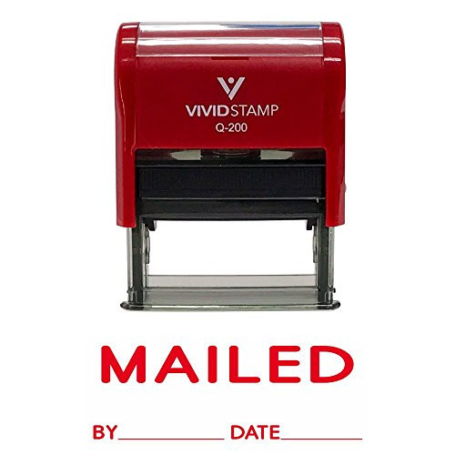 MAILED with by Date Line Self Inking Rubber Stamp  Red Ink    Medium