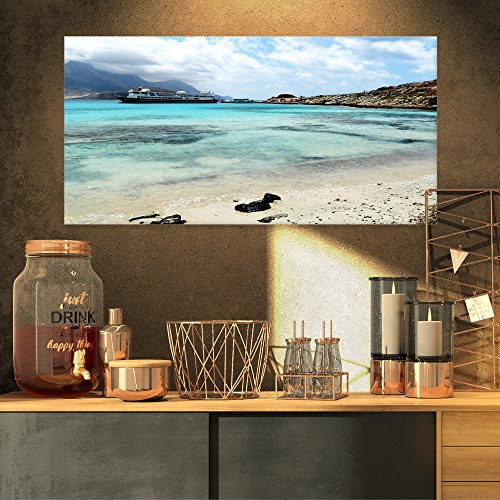 Designart PT9917-32-16 Crete Island in Greece-Seashore Canvas Wall Artwork-32X16, 32x16 Blue