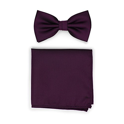 Bows N Ties Men s Pre Tied Solid Bow Tie and Pocket Square Set Matte Micro Texture Finish  Grape Purple
